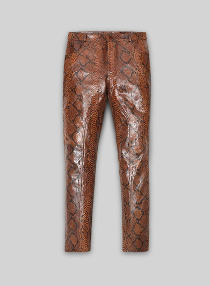 Bold Brown Python Leather Biker Jeans - Style #501