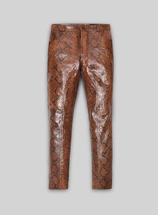 Bold Brown Python Leather Biker Jeans - Style #501