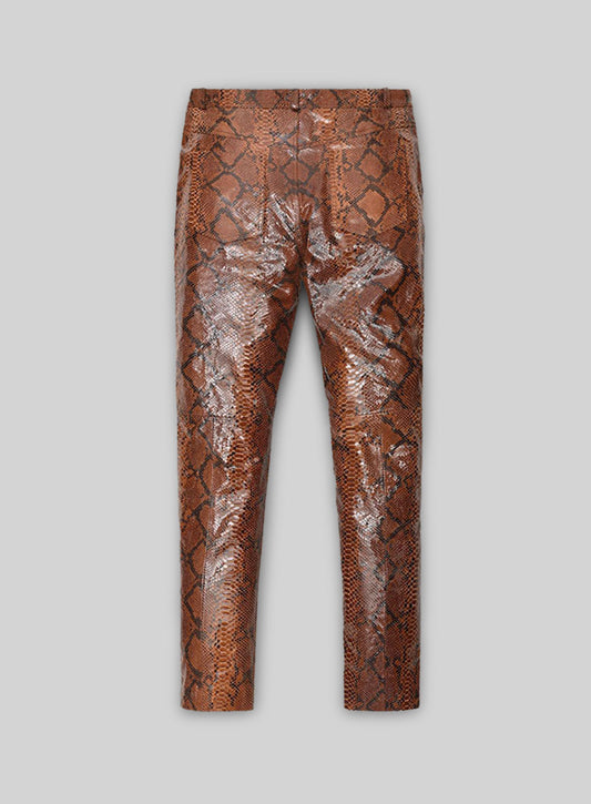 Bold Brown Python Leather Biker Jeans - Style #501