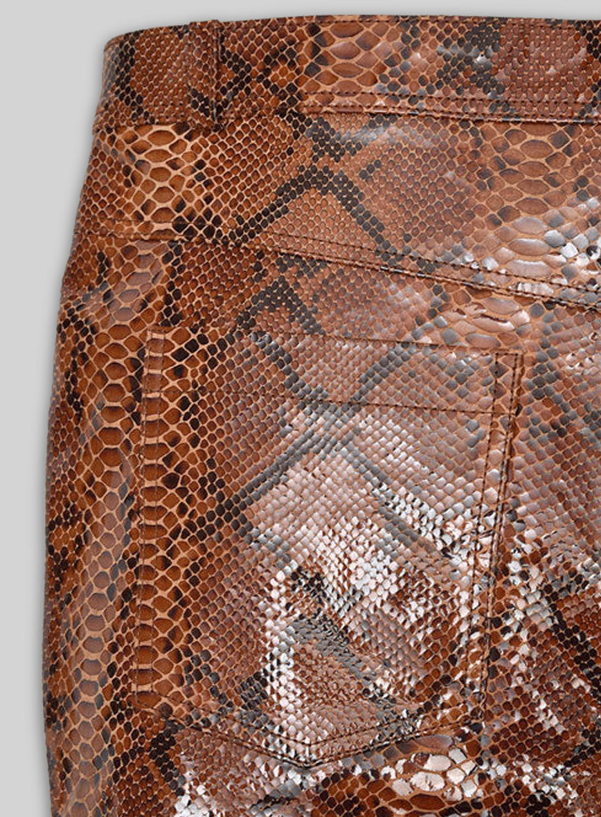 Bold Brown Python Leather Biker Jeans - Style #501