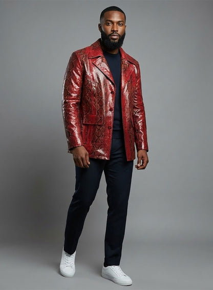 Bold Red Python Johnny Depp Donnie Brasco Leather Blazer