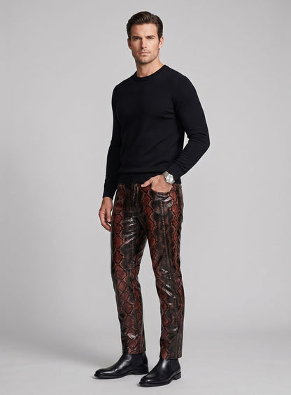 Bold Knight Python Leather Jeans