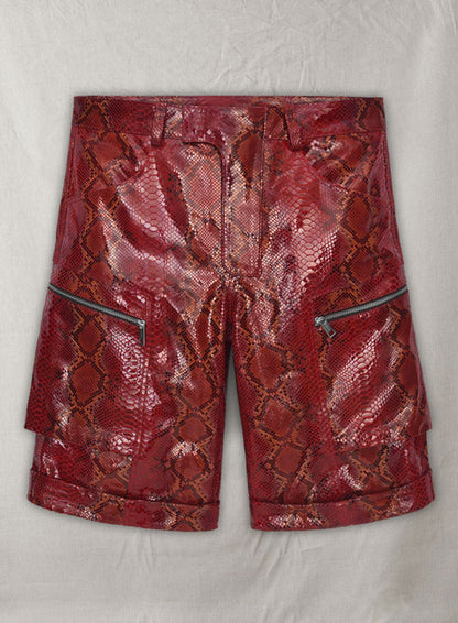 Bold Red Python Havana Leather Shorts Style # 362 - LeatherCult