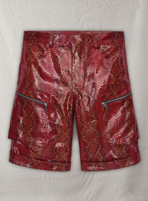 Bold Red Python Havana Leather Shorts Style # 362 - LeatherCult