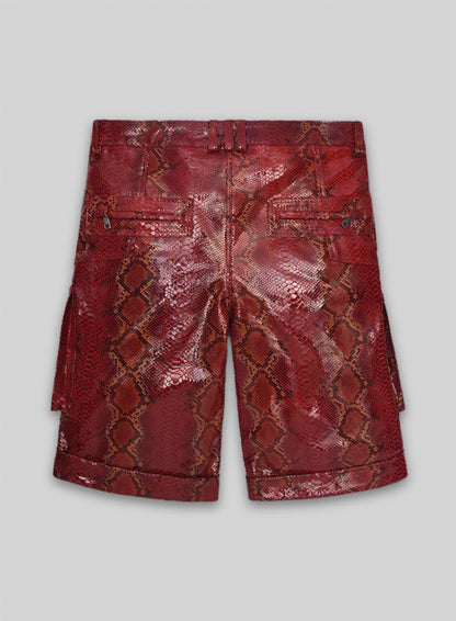 Bold Red Python Havana Leather Shorts Style # 362