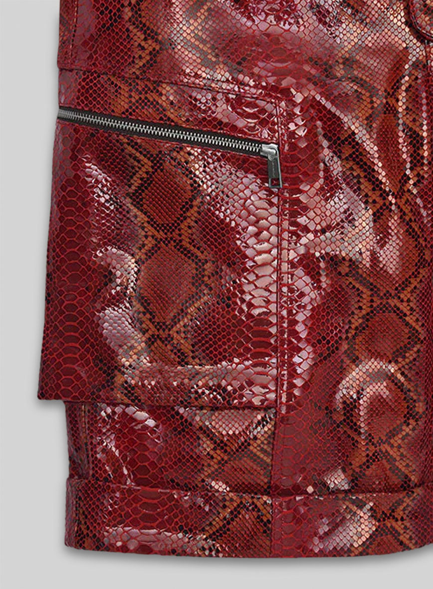 Bold Red Python Havana Leather Shorts Style # 362