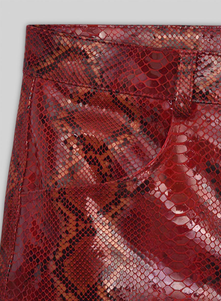 Bold Red Python Havana Leather Shorts Style # 362