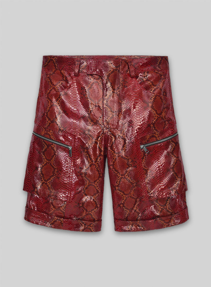 Bold Red Python Havana Leather Shorts Style # 362
