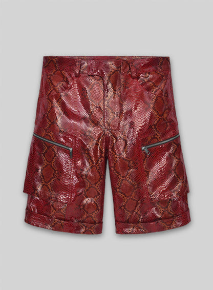 Bold Red Python Havana Leather Shorts Style # 362