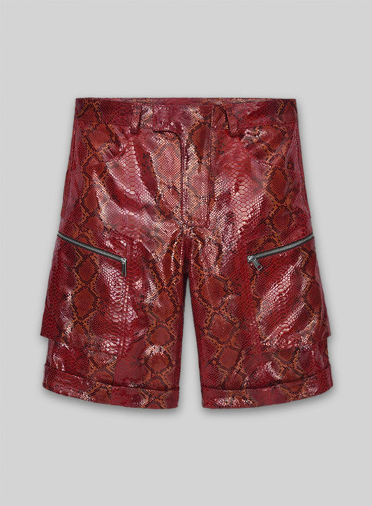 Bold Red Python Havana Leather Shorts Style # 362