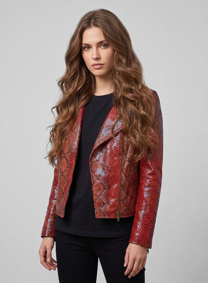 Bold Red Python Leather Jacket # 228