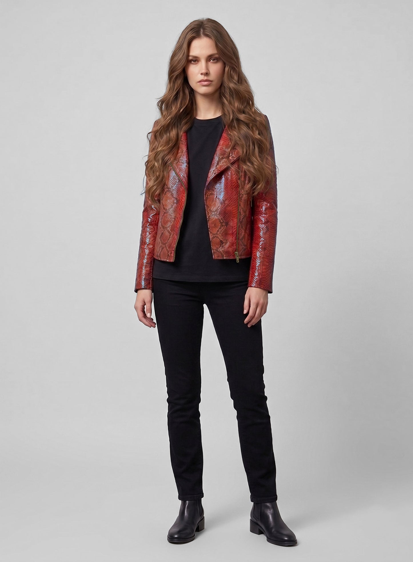 Bold Red Python Leather Jacket # 228