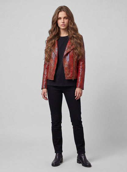 Bold Red Python Leather Jacket # 228