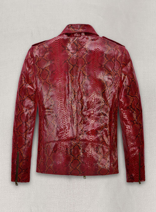 Bold Red Python Pure Leather Biker Jacket #2 - LeatherCult