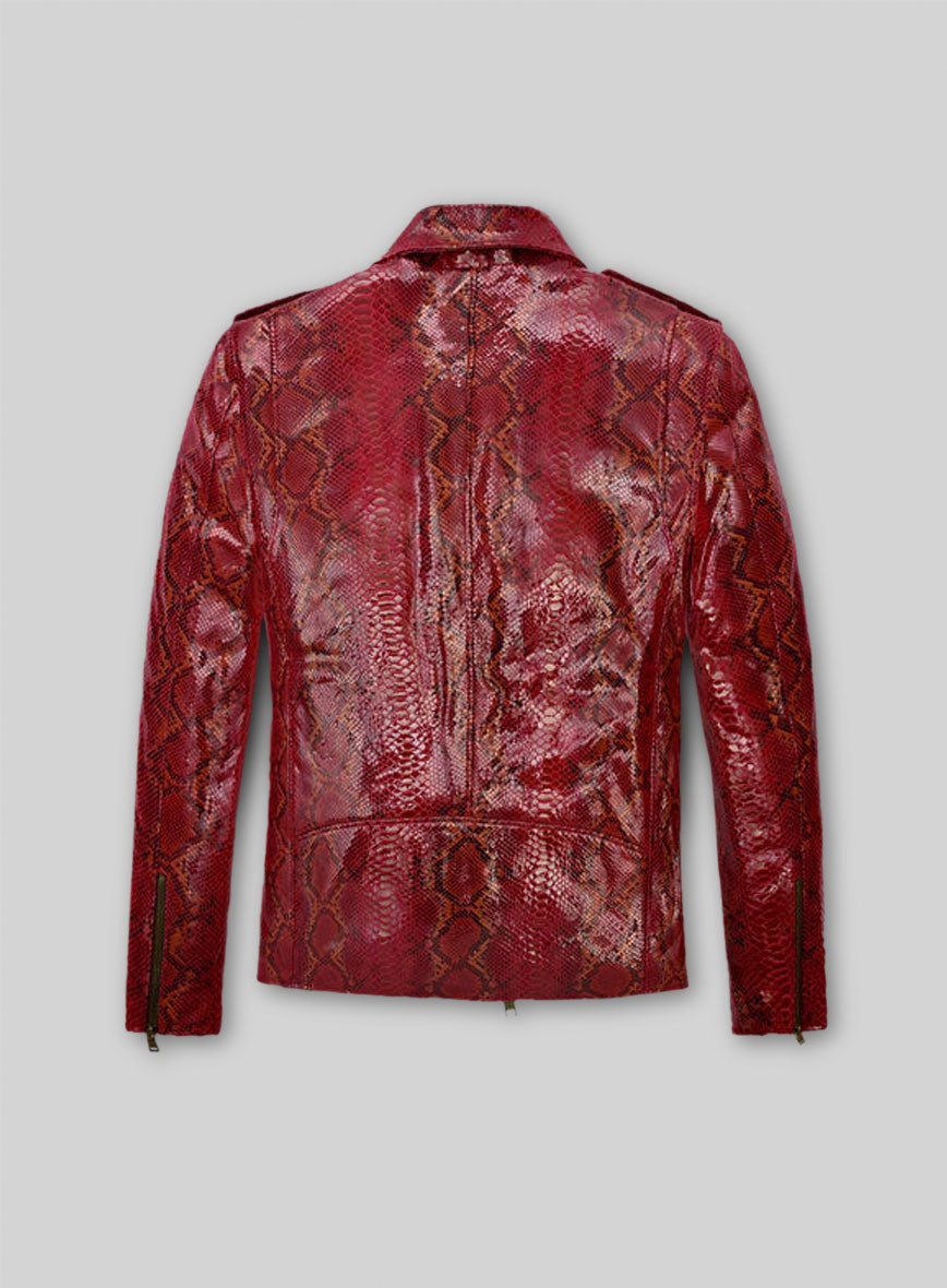 Bold Red Python Pure Leather Biker Jacket #2