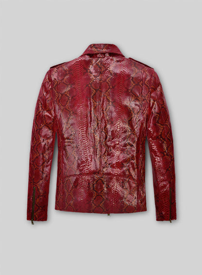 Bold Red Python Pure Leather Biker Jacket #2