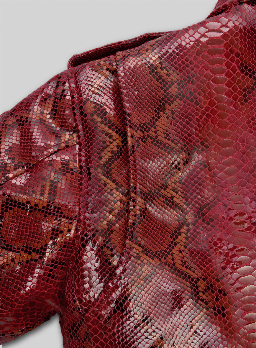 Bold Red Python Pure Leather Biker Jacket #2