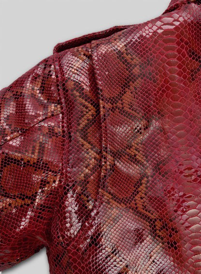 Bold Red Python Pure Leather Biker Jacket #2