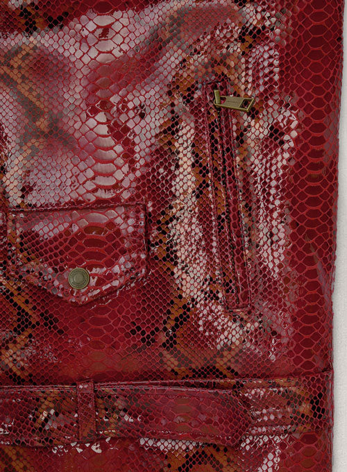 Bold Red Python Pure Leather Biker Jacket #2 - LeatherCult