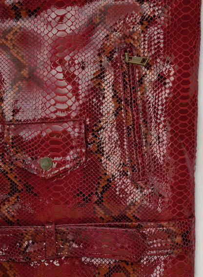 Bold Red Python Pure Leather Biker Jacket #2 - LeatherCult