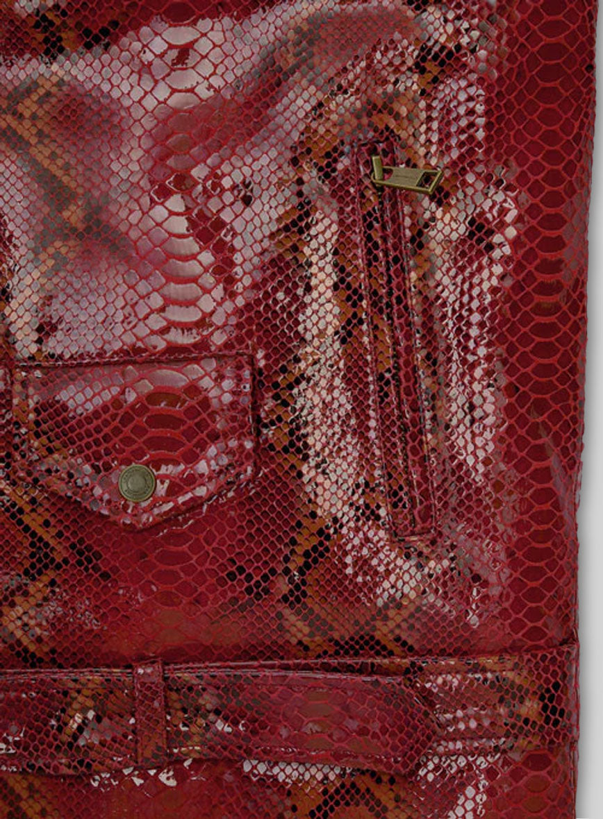 Bold Red Python Pure Leather Biker Jacket #2