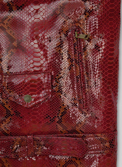 Bold Red Python Pure Leather Biker Jacket #2