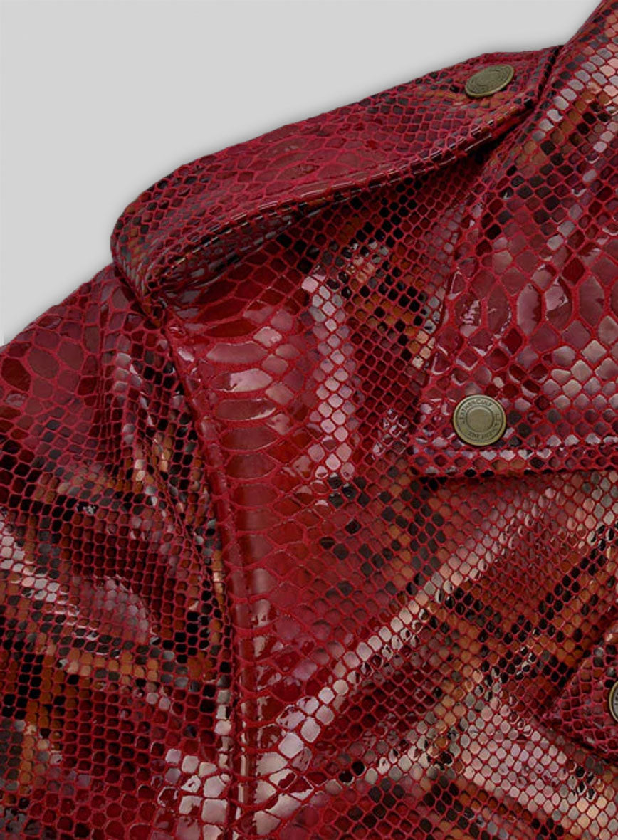Bold Red Python Pure Leather Biker Jacket #2