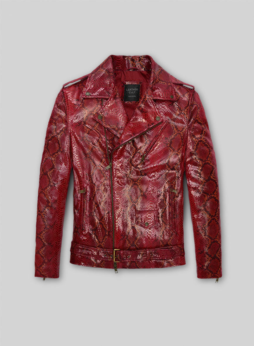 Bold Red Python Pure Leather Biker Jacket #2