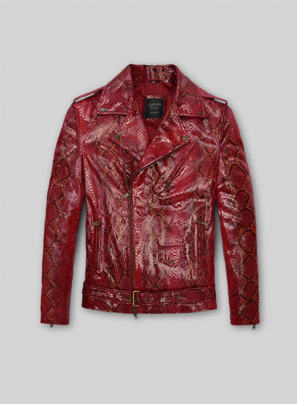 Bold Red Python Pure Leather Biker Jacket #2