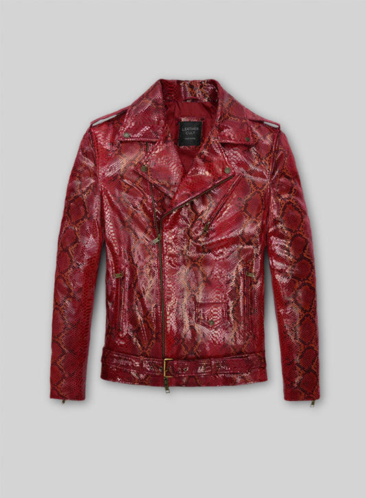 Bold Red Python Pure Leather Biker Jacket #2