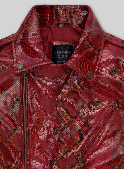 Bold Red Python Pure Leather Biker Jacket #2