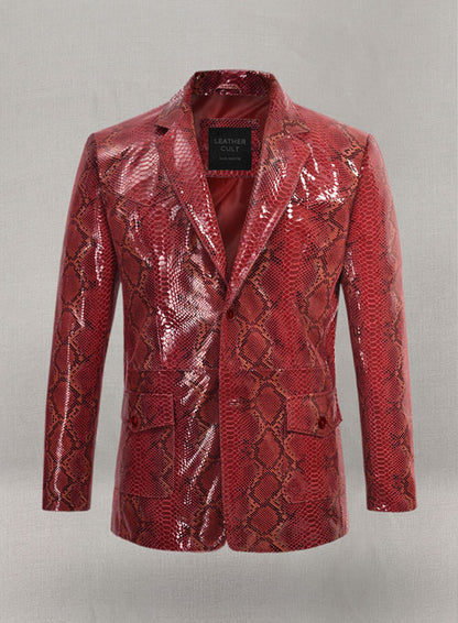 Bold Red Python Western Leather Blazer - LeatherCult