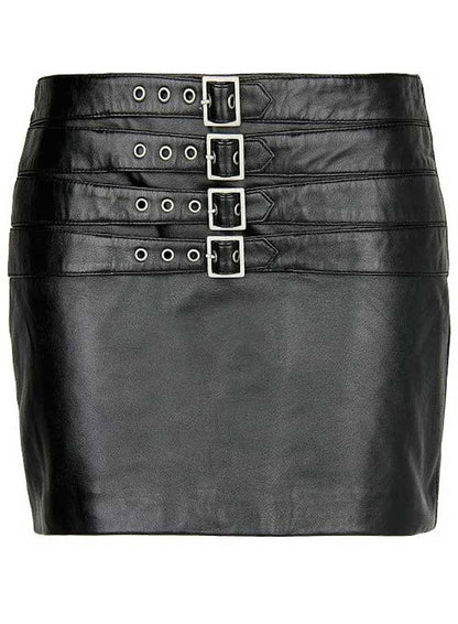 Bossy Buckle Leather Skirt - # 443 - LeatherCult