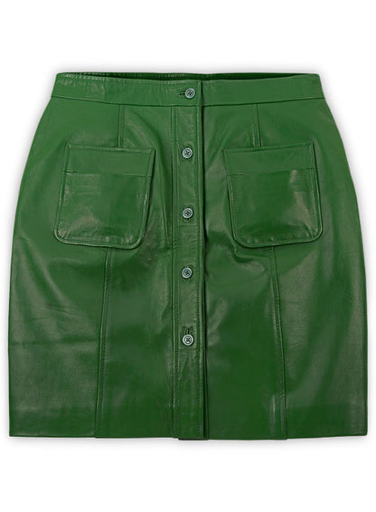 Brazil Green Button-Up Leather Skirt - # 121 - LeatherCult