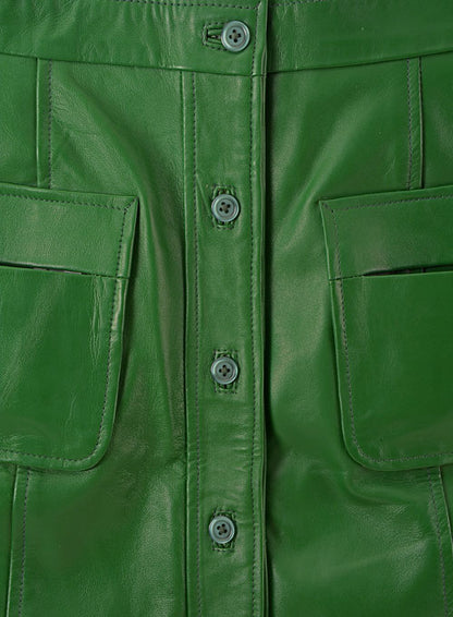 Brazil Green Button-Up Leather Skirt - # 121 - LeatherCult