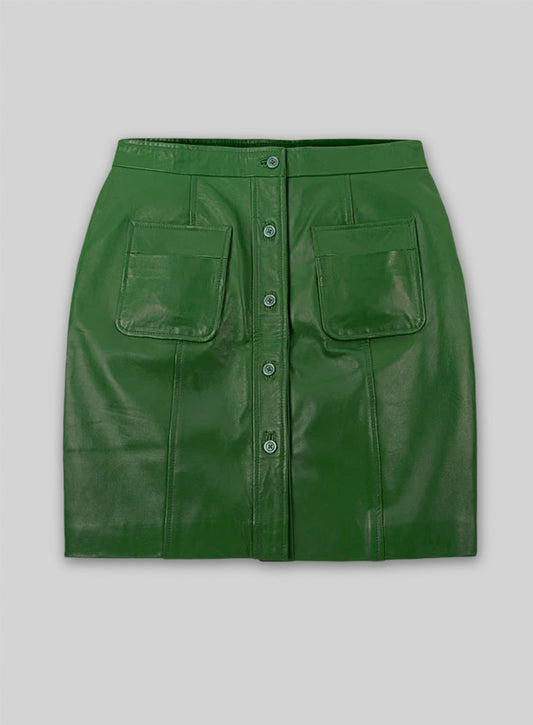 Brazil Green Button-Up Leather Skirt - # 121