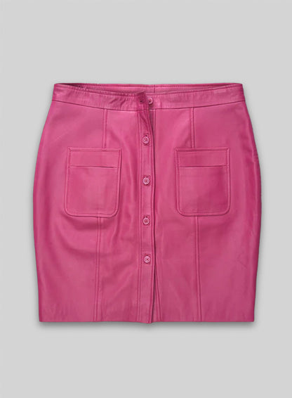 Bright Pink Button-Up Leather Skirt - # 121