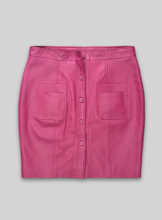 Bright Pink Button-Up Leather Skirt - # 121