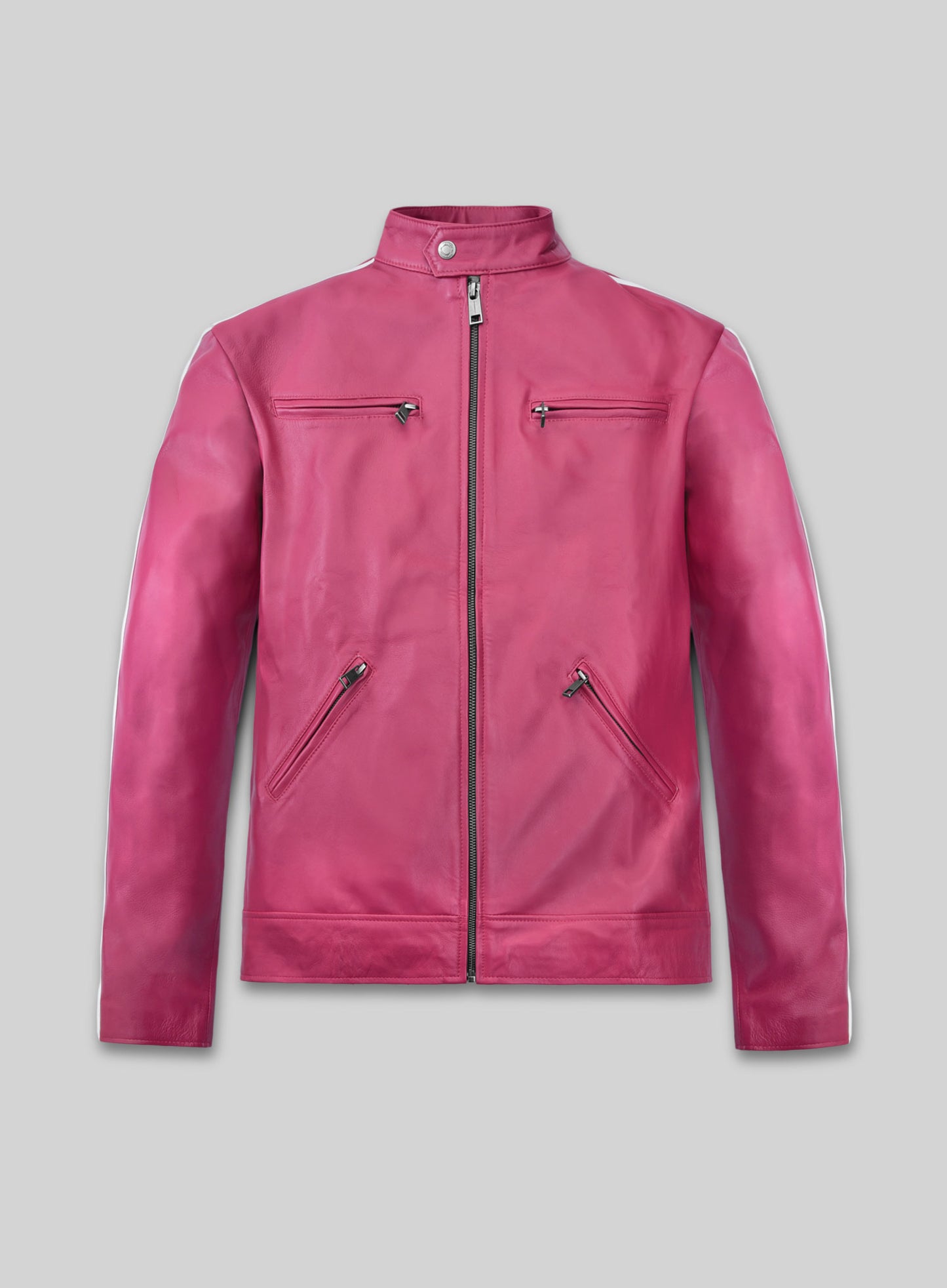 Bright Pink Leather Jacket Sportsman Stripe