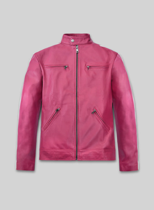 Bright Pink Leather Jacket Sportsman Stripe