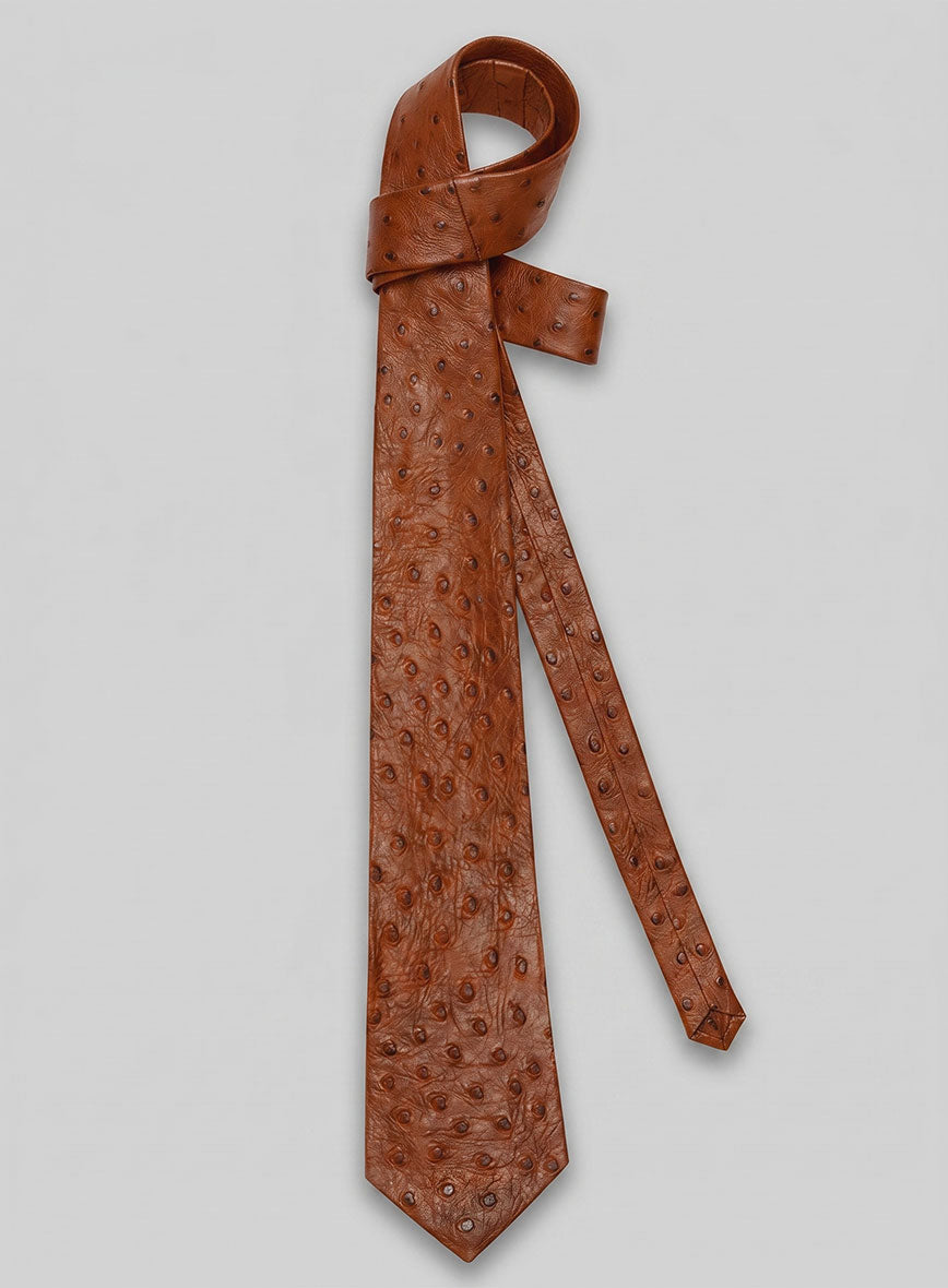 Brown Ostrich Leather Tie