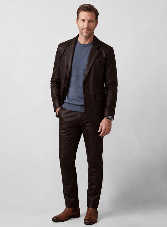 Brown Stretch Leather Suit