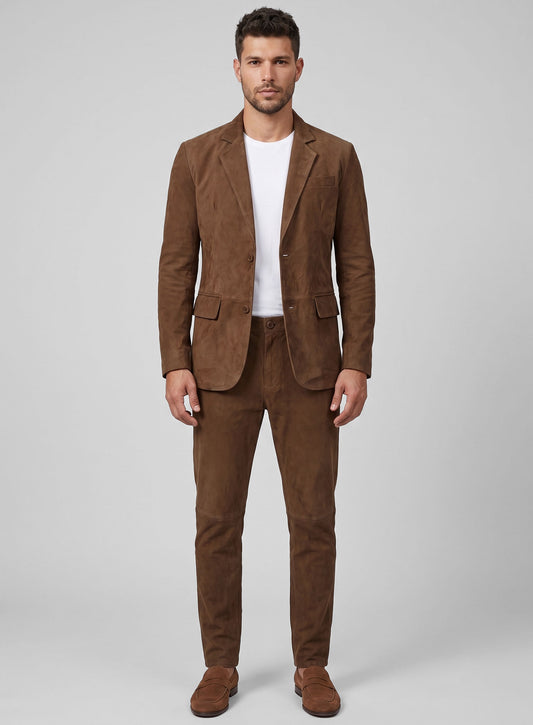 Brown Suede Leather Suit
