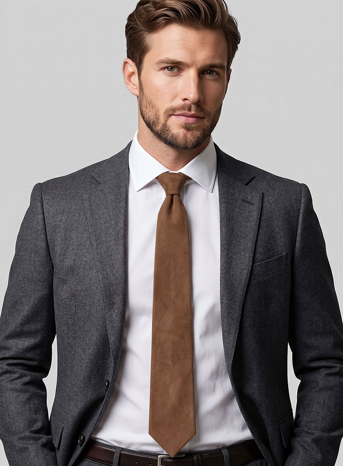 Brown Suede Leather Tie
