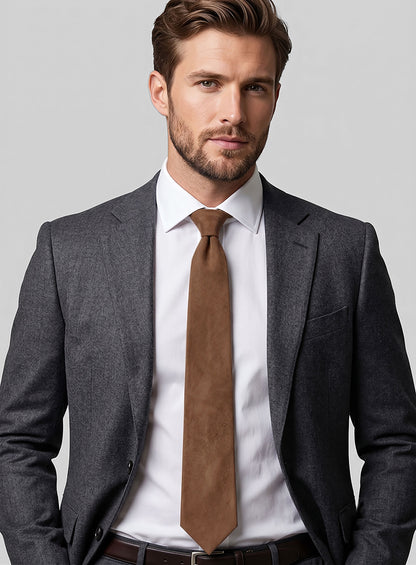 Brown Suede Leather Tie