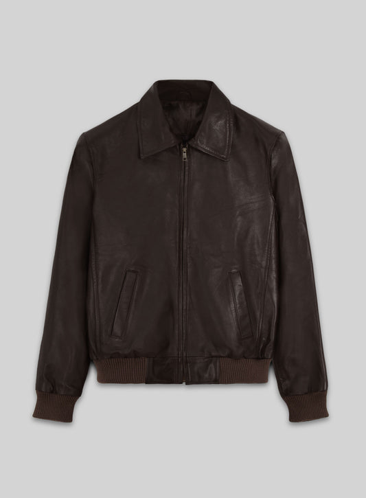 Brown Wax Classic Bomber Leather Jacket