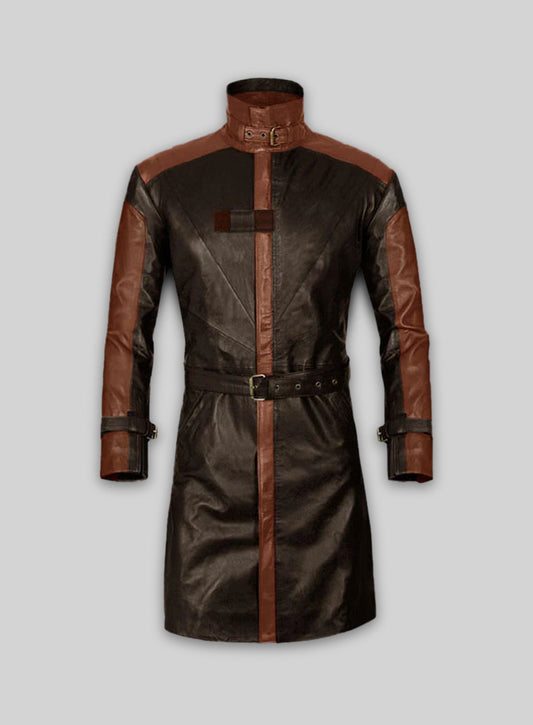 Brown Aiden Pearce Watch Dog Leather Trench Coat