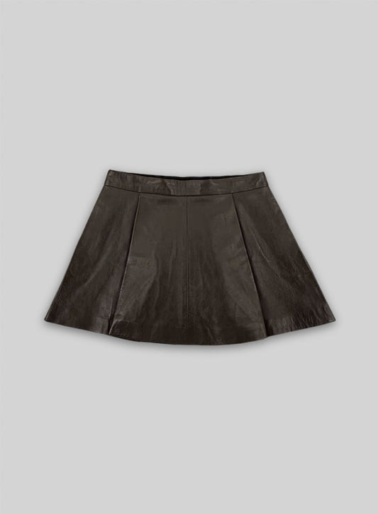 Brown Flounced Leather Skirt - # 141