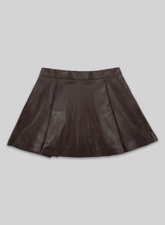 Brown Flounced Leather Skirt - # 141