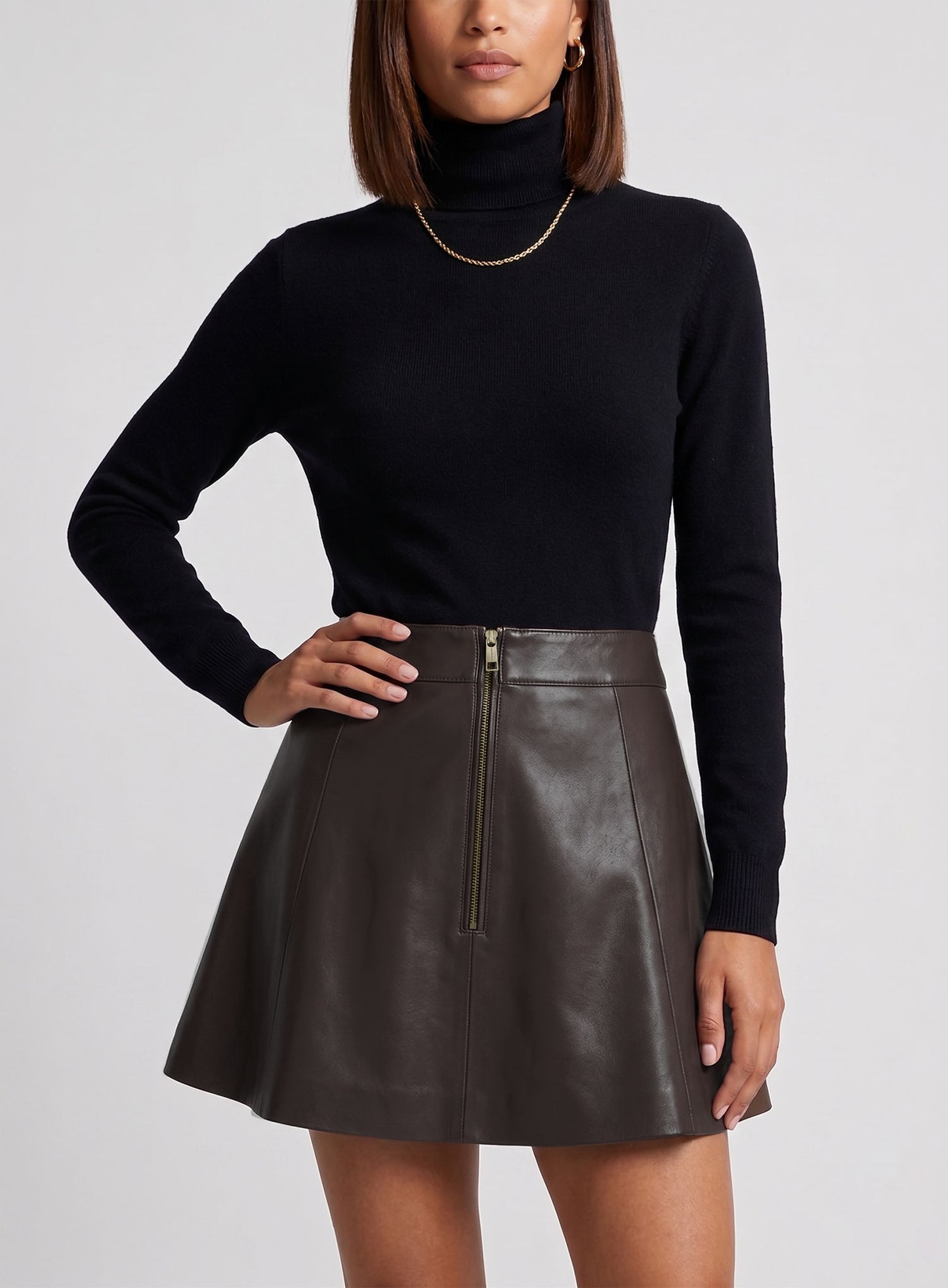 Brown Flounced Leather Skirt - # 141